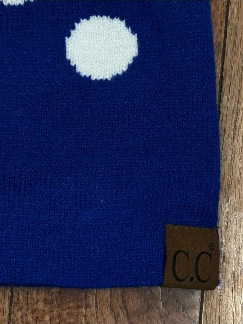 C.C Women’s Polka Dot Pom Beanie - Navy & White